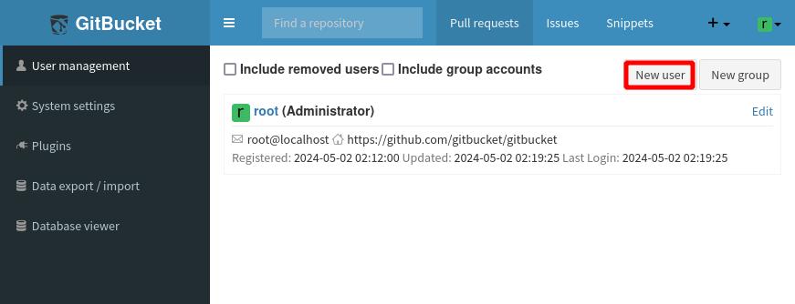 GitBucketユーザー作成 2