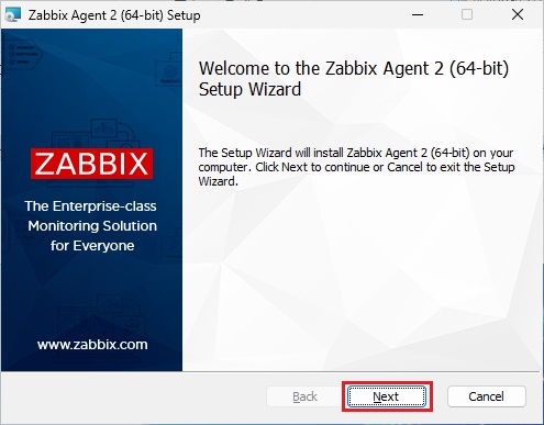 Zabbix Agent インストール画面 2