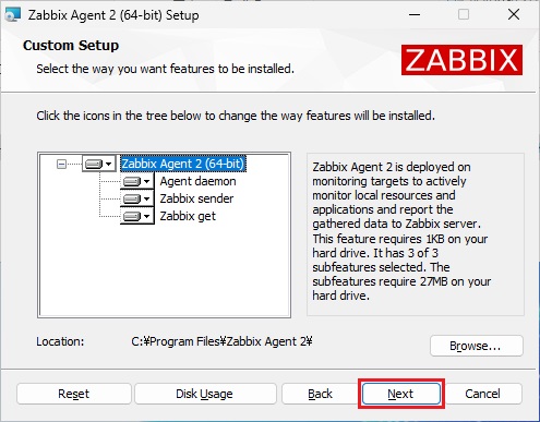 Zabbix Agent インストール画面 4