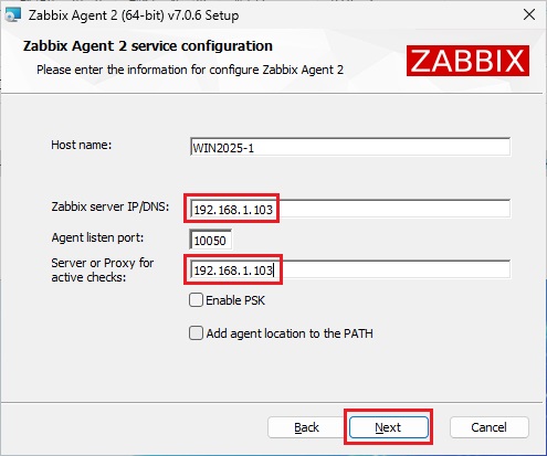 Zabbix Agent インストール画面 5