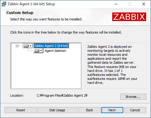 Zabbix Agent インストール画面 4
