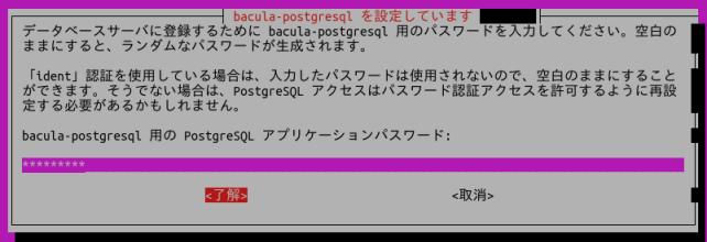 Baculaインストール中の PostgreSQL設定画面 3