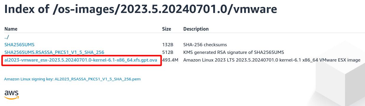 Amazon Linux 2023 仮想マシンイメージダウンロード 2