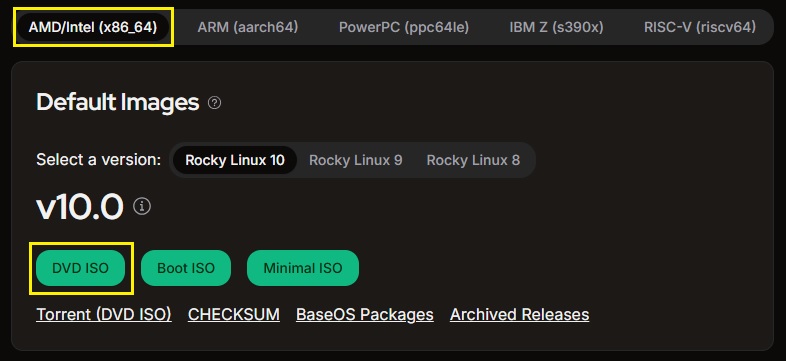 Rocky Linuxダウンロードページ
